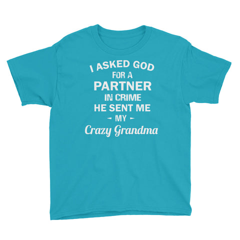 Image of Personalized I Asked God For A Partner In Crime He Sent Me My Crazy Grandma Youth Short Sleeve T-Shirt