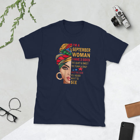 Image of September Woman I Have 3 Sides September Birthday Gift Short-Sleeve Unisex T-Shirt