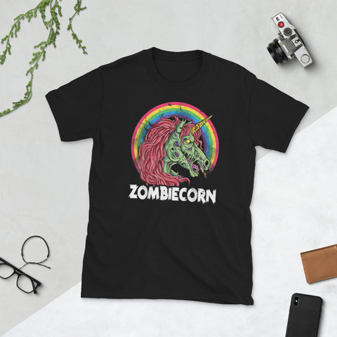 Image of Zombiecorn Zombie Unicorn Halloween Rainbow Short-Sleeve Unisex T-Shirt