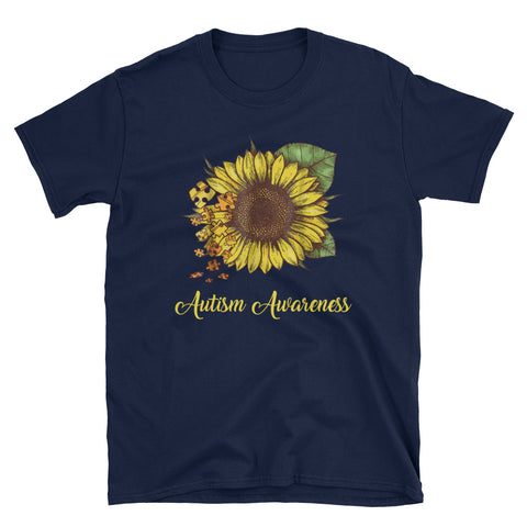 Image of Personalized Autism Awareness Sunflower Short-Sleeve Unisex T-Shirt, Sunflower Shirt For Women