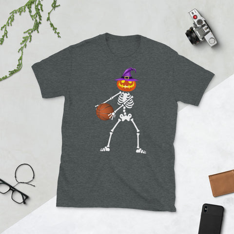 Image of Skeleton Pumpkin Witch Basketball Flossing Dance Halloween Costume Short-Sleeve Unisex T-Shirt