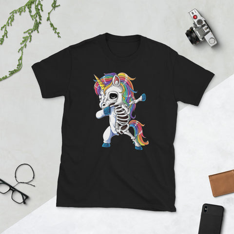 Image of Dabbing Unicorn Skeleton Halloween Short-Sleeve Unisex T-Shirt