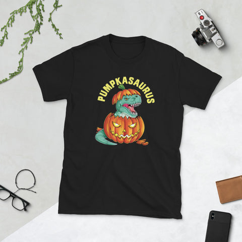 Image of Halloween Pumpkasaurus Dinosaur Pumpkin Short-Sleeve Unisex T-Shirt