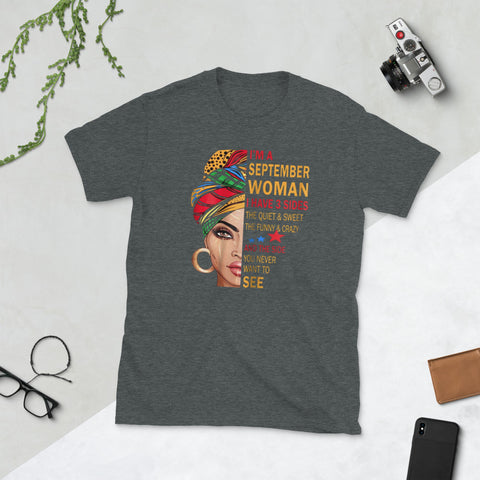 Image of September Woman I Have 3 Sides September Birthday Gift Short-Sleeve Unisex T-Shirt