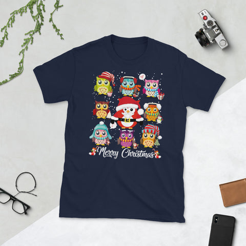 Image of Merry Christmas Owl Santa Owl Cute Christmas Short-Sleeve Unisex T-Shirt