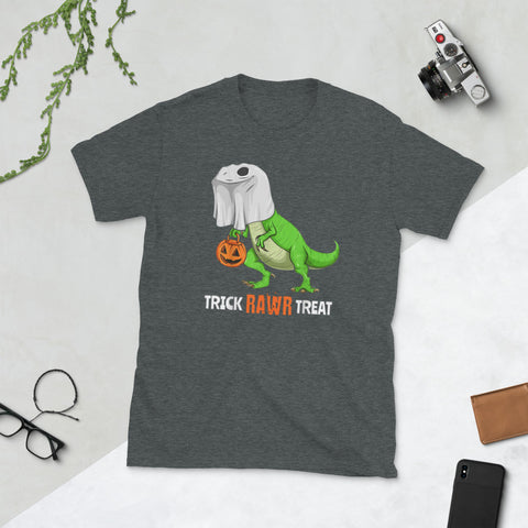 Image of Halloween T Rex Dinosaur Ghost Trick RAWR Treat Short-Sleeve Unisex T-Shirt