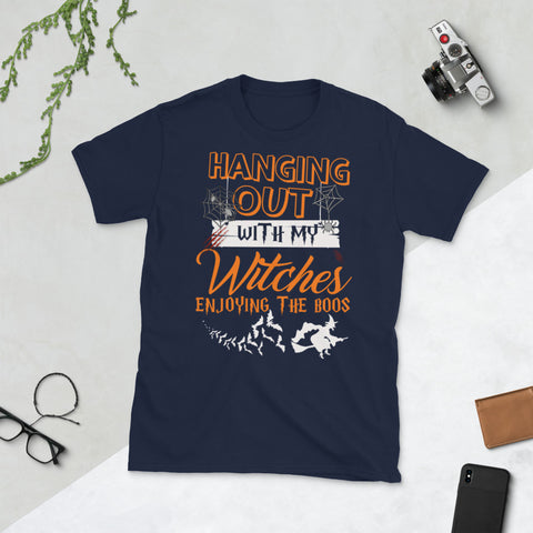 Image of Halloween Hanging Out With My Witches Enjoying The Boos Bat Witch Short-Sleeve Unisex T-Shirt