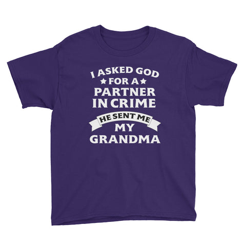 Image of Personalized I Asked God For A Partner In Crime He Sent Me My Grandma Youth Short Sleeve T-Shirt, T-shirt For Youth