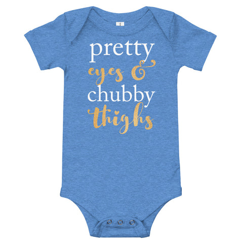 Image of Pretty Eyes & Chubby Thighs Baby Onesies T-Shirt, Funny Bodysuit for Kids From 3 Month To 24 Month