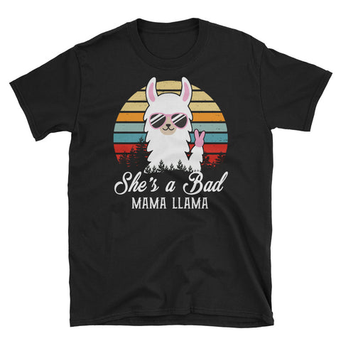 Image of Retro She's A Bad Mama Llama Short-Sleeve Unisex T-Shirt, Cute Mama Llama Shirt, Funny Graphic Llama Tee