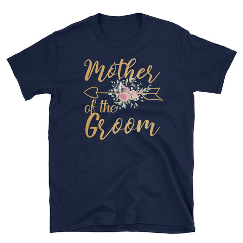 Image of Mother Of The Groom Gold Floral Wedding T-shirt For Mother Short-Sleeve Unisex T-Shirt, Groom Mother Wedding T-shirt