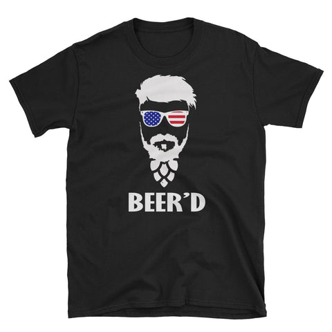 Image of American Gentle Beer Bearded Man Short-Sleeve Unisex T-Shirt, Funny Beer Man Shirt, 4th Of July Shirt, American Flag Shirt