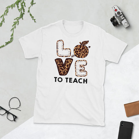 Image of Love To Teach Teacher Leopard Plaid Short-Sleeve Unisex T-Shirt
