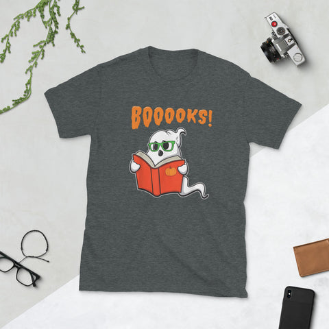 Image of Funny Teacher Halloween Ghost Books Reading Class Short-Sleeve Unisex T-Shirt