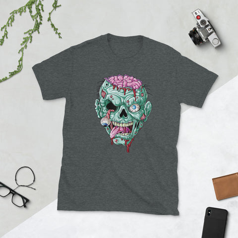 Image of Zombie Face Brain Funny Halloween Short-Sleeve Unisex T-Shirt