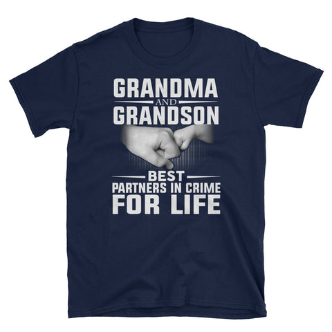 Image of Grandma and Grandson Best Partners In Crime For Life Short-Sleeve Unisex T-Shirt, Funny Mother's Day Shirt For Grandma