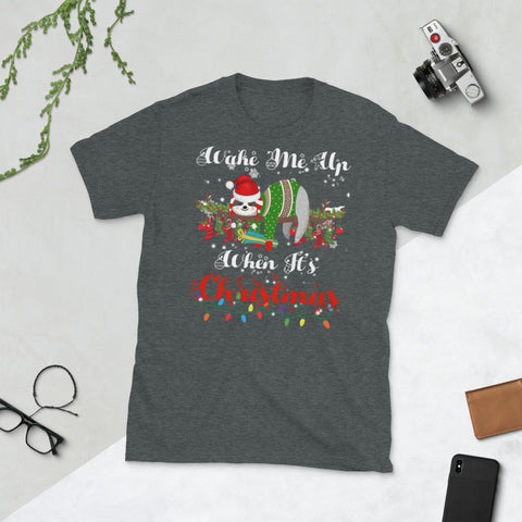 Image of Wake Me When It's Christmas Cute Sloth Christmas Short-Sleeve Unisex T-Shirt
