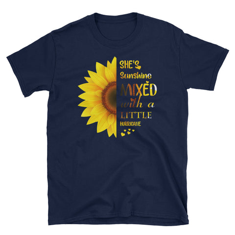 Image of She's Sunshine Mixed With A Little Hurricane Sunflower Short-Sleeve Unisex T-Shirt, Funny Sunflower T-shirt For Women
