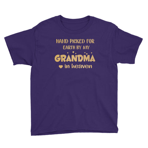 Image of Hand Picked For Earth By My Grandma In Heaven Youth Short Sleeve T-Shirt, Gift for Cute Kids
