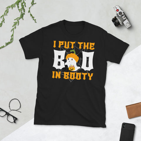 Image of I Put The Boo In Booty Halloween Ghost Spider Short-Sleeve Unisex T-Shirt