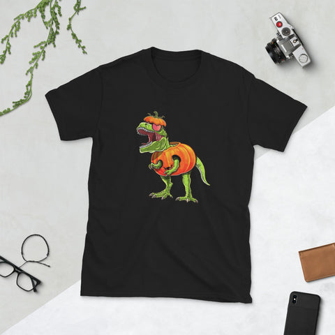 Image of Halloween T Rex Dinosaur Halloween Pumpkin Short-Sleeve Unisex T-Shirt