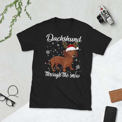 Image of Dachshund Through The Snow Christmas Dog Lover Short-Sleeve Unisex T-Shirt