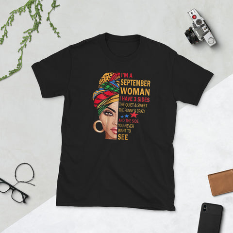 Image of September Woman I Have 3 Sides September Birthday Gift Short-Sleeve Unisex T-Shirt