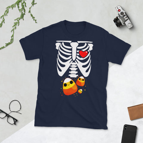 Image of Skeleton Ribs Halloween Candy Unicorn Food Costume Short-Sleeve Unisex T-Shirt