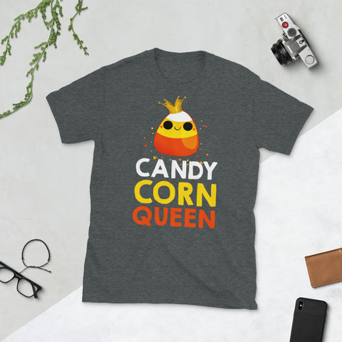 Image of Candy Corn Queen Cute Halloween Kawaii Crown Short-Sleeve Unisex T-Shirt