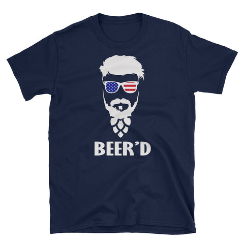 Image of American Gentle Beer Bearded Man Short-Sleeve Unisex T-Shirt, Funny Beer Man Shirt, 4th Of July Shirt, American Flag Shirt