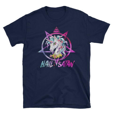 Image of Unicorn Hail Satan Death Metal Rainbow Short-Sleeve Unisex T-Shirt