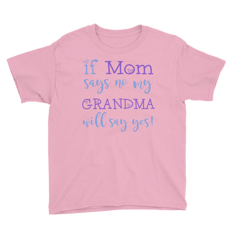 Image of Personalized If Mom Says No My Grandma Will Say Yes Youth Short Sleeve T-Shirt, Funny T-shirt For Kids