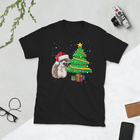 Image of Christmas Hedgehogs Tree Light Christmas Short-Sleeve Unisex T-Shirt