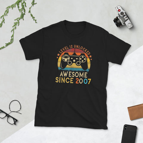 Image of Level 12 Unlocked Shirt Awesome 2007 12th Birthday Gamer Short-Sleeve Unisex T-Shirt