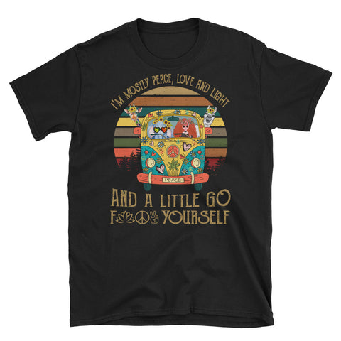 Image of I'm Mostly Peace Love And Light And A Little Go Fuck Yourself Short-Sleeve Unisex T-Shirt, Hippie Girl, Hippie Car Shirt, Funny Yoga Shirt