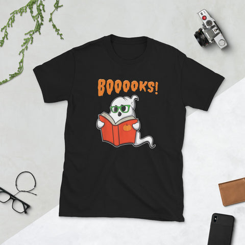 Image of Funny Teacher Halloween Ghost Books Reading Class Short-Sleeve Unisex T-Shirt