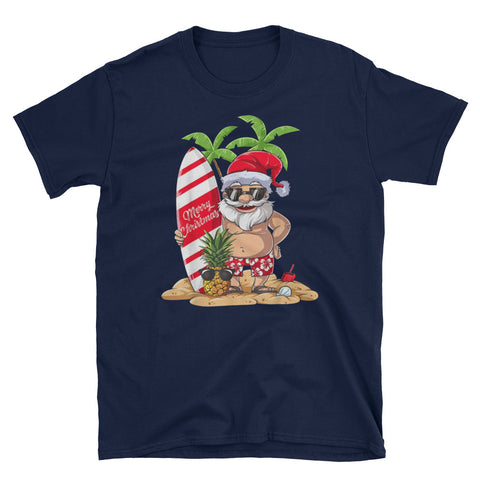 Image of Christmas in July Santa Hawaiian Surfing Short-Sleeve Unisex T-Shirt
