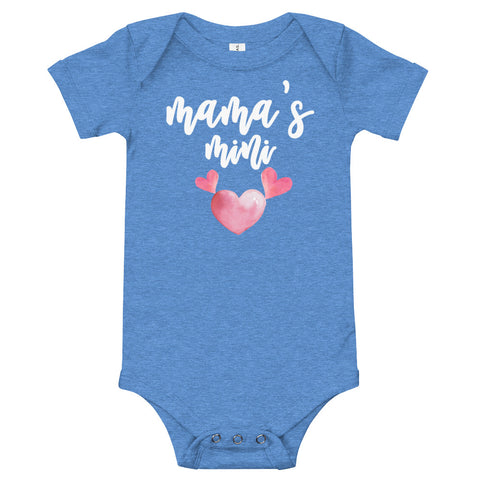 Image of Personalized Mama's Mini Pink Heart Baby Jersey Short Sleeve One Piece, Matching Mother's Day Gift For Kids, Toddler For New Born Kids