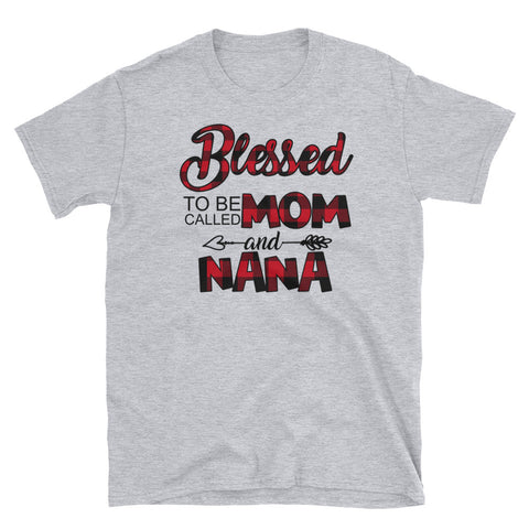 Image of Personalized Blessed To Be Called Mom and Nana Red Plaid Short-Sleeve Unisex T-Shirt
