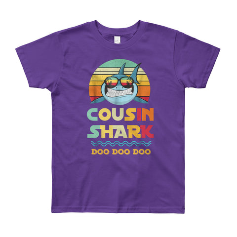 Image of Personalized Cousin Shark Doo Doo Doo Youth Short Sleeve T-Shirt, Funny Matching Baby Shark Family For Kids From 8 Years Old To 12 Years Old