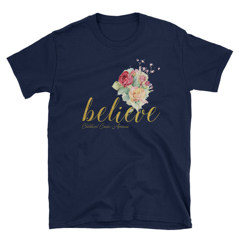 Image of Believe Childhood Cancer Awareness Short-Sleeve Unisex T-Shirt / Autism Awareness Shirt / Cancer Awareness Gift