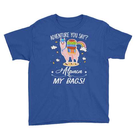Image of Adventure You Say Alpaca My Bags Youth Short Sleeve T-Shirt, Back To School Shirt For Kids, Funny Alpaca Shirt