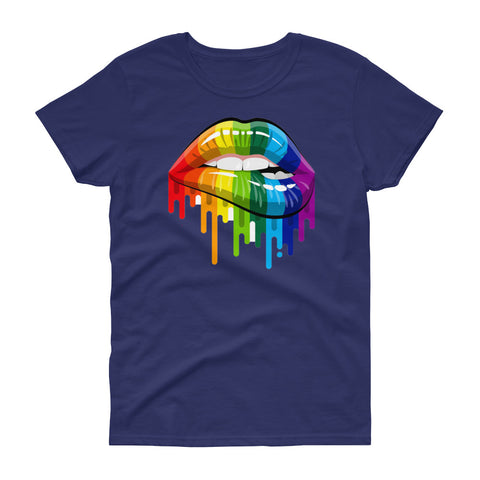 Image of Lgbt Gay Homosexual Lesbian Rainbow Lips Pride Women's short sleeve t-shirt, Lgbt Pride Month Women Shirt
