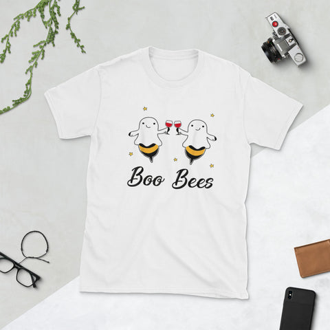 Image of Boo Bees Drink Wine Halloween Short-Sleeve Unisex T-Shirt