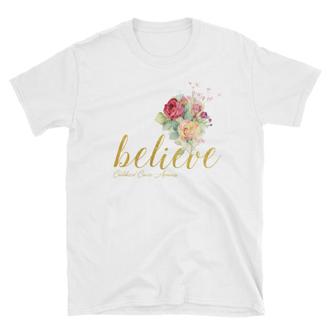 Image of Believe Childhood Cancer Awareness Short-Sleeve Unisex T-Shirt / Autism Awareness Shirt / Cancer Awareness Gift