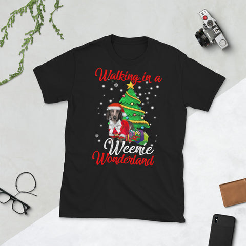 Image of Walking In A Weenie Wonderland Dachshund Ugly Christmas Short-Sleeve Unisex T-Shirt