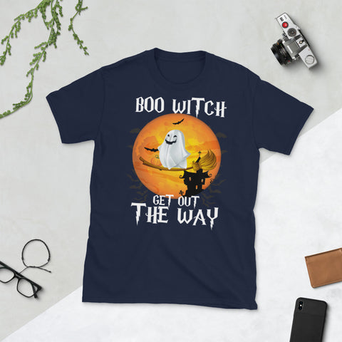 Image of Boo Witch Get Out The Way Halloween Ghost Witch Broom Short-Sleeve Unisex T-Shirt
