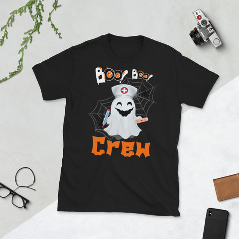 Image of Boo Boo Crew Ghost Nurse Halloween Spider Short-Sleeve Unisex T-Shirt
