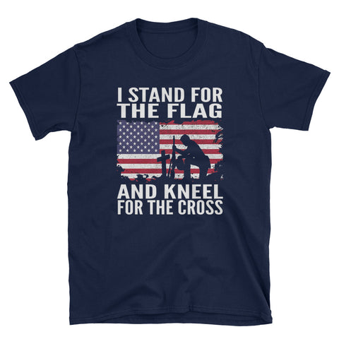 Image of I Stand For The Flag and Kneel For The Cross Short-Sleeve Unisex T-Shirt, Remember Day T-shirt