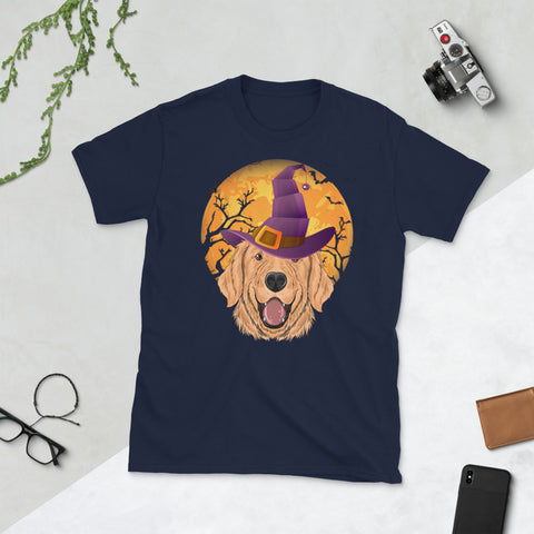 Image of Golden Dog Witch Moon Halloween Dog Lover Short-Sleeve Unisex T-Shirt